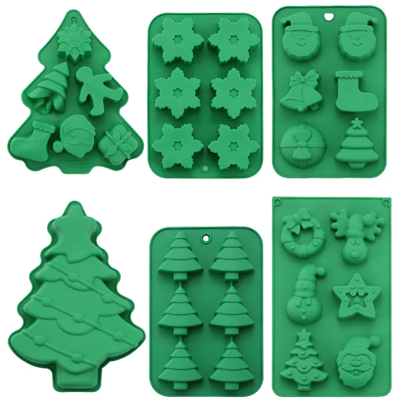 6 Cavities Silicone Mold Bakeware DIY Chocolate Mold Christmas Trees Snowman Gifts Baking Tools Cake Decoration Accessories