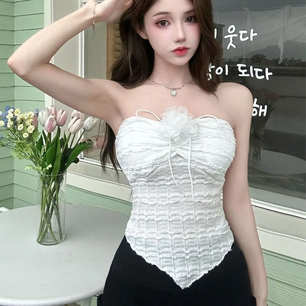 Onregelmatige geplooide halter bloem hemdje zoet pittig meisje slanke crop tops mouwloos jarretelvest dames meisje