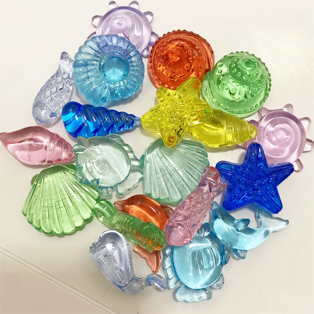 20 Pieces 30-33mm Acrylic Colorful Seashells Starfish Solar Fish Sea Animal Game Piece For Board Games Park Decoration