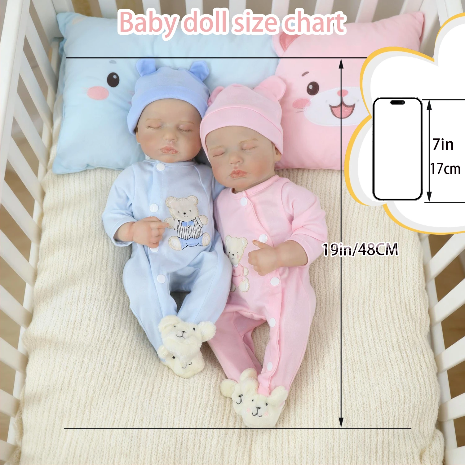 

19inch Loulou Reborn Baby Doll with Soft Silicone Vinyl Waterproof Body Doll Bebe Boy or Girl Closed Eyes Newborn Christmas Gift