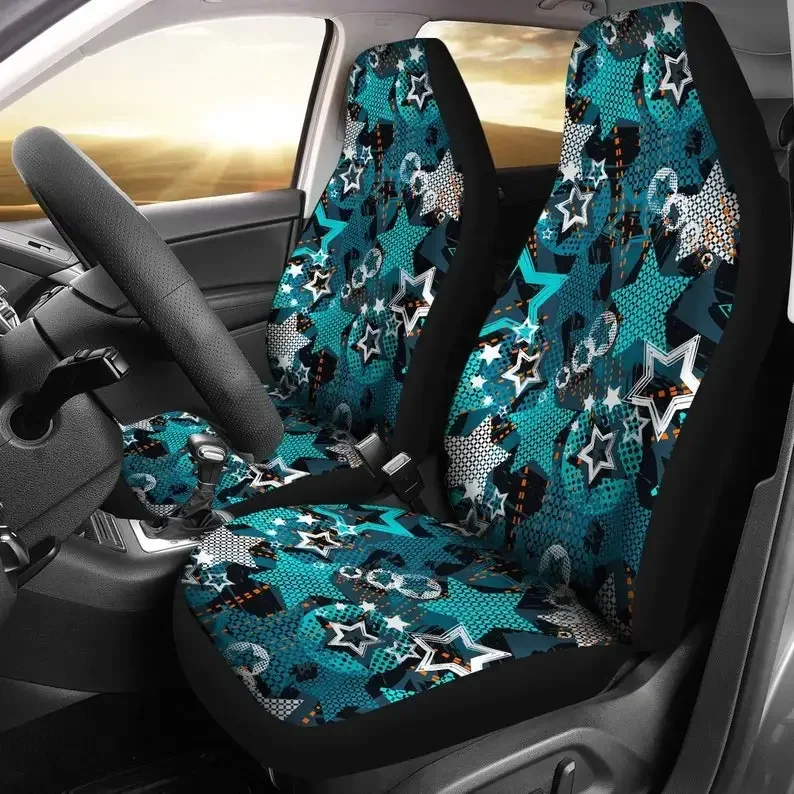 Turquoise Stars Abstract Art Car Seat Covers Pair 2 Front Seat Covers Car Seat Protector Car Accessories