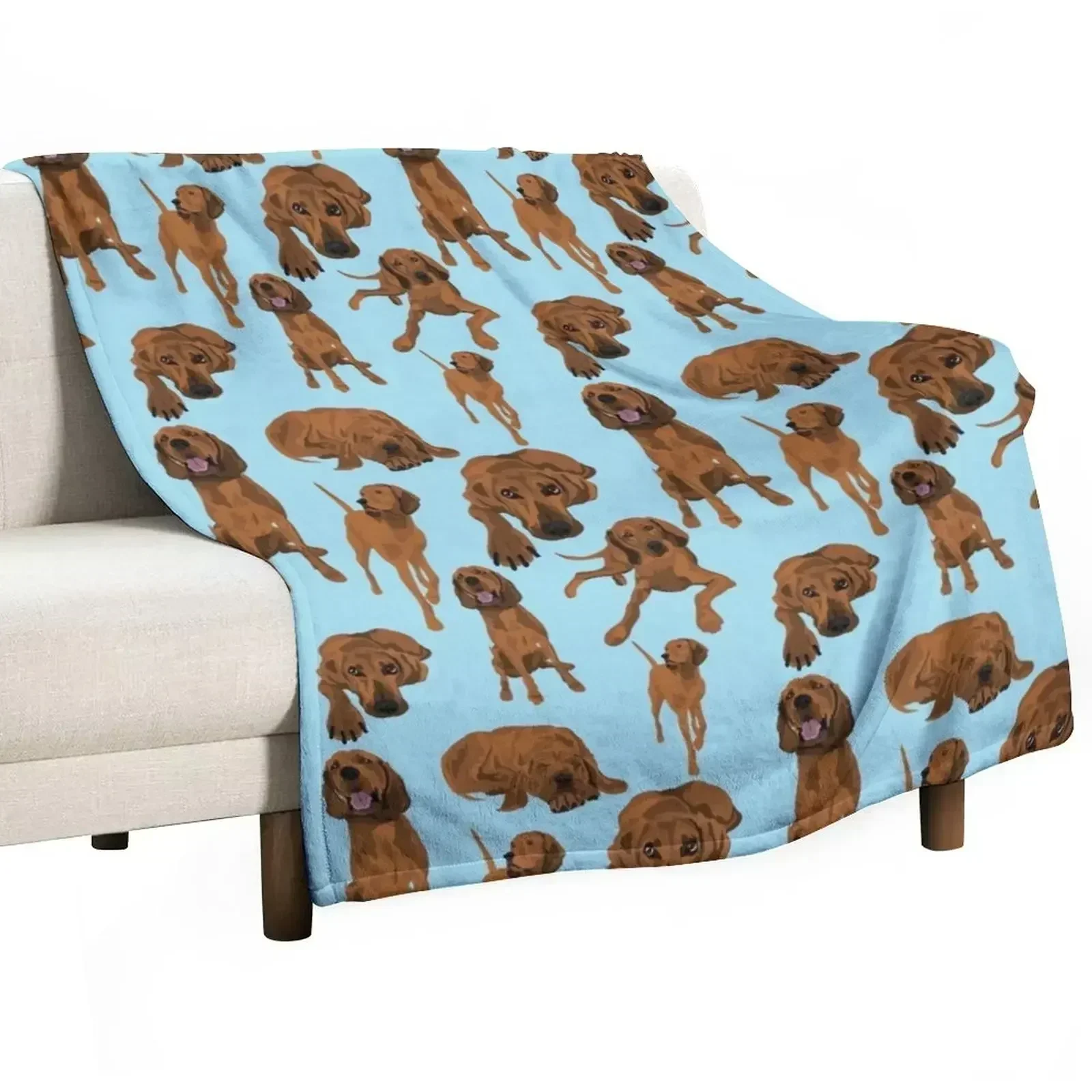 Redbone Coonhounds on Blue Throw Blanket Soft Big Plaid on the sofa Blankets