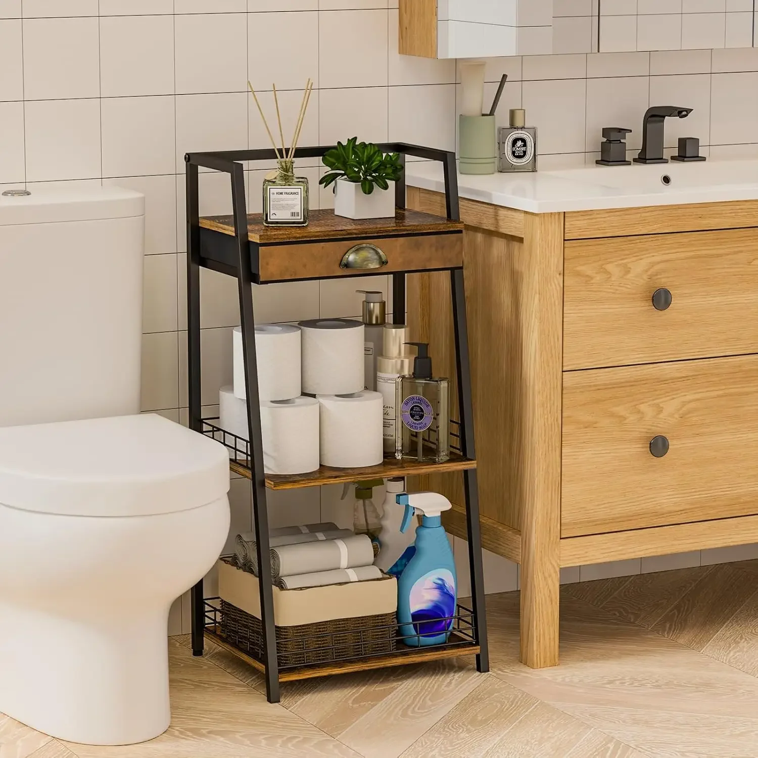 رف من 3 طبقات مع أدراج قماشية، رف تخزين متعدد الوظائف للحمام وغرفة النوم ومنظم الخزانة #3