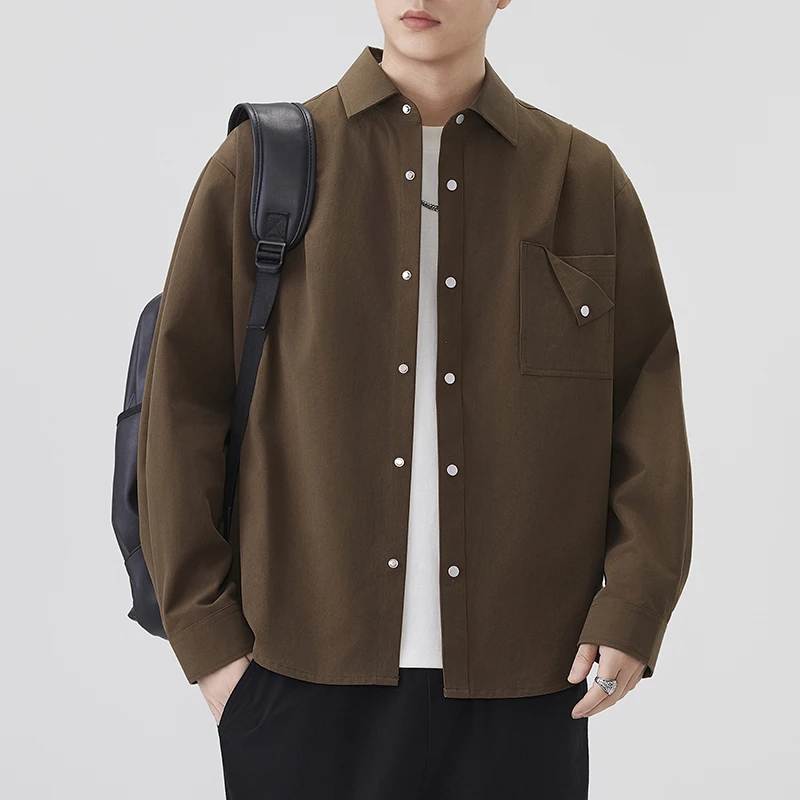 New Trendy 25.5% Lyocell Men Dress Shirt New Arrival 2026 Spring Korean Fashion Wide Shoulder 75.5% Cotton Single Breasted Shirt