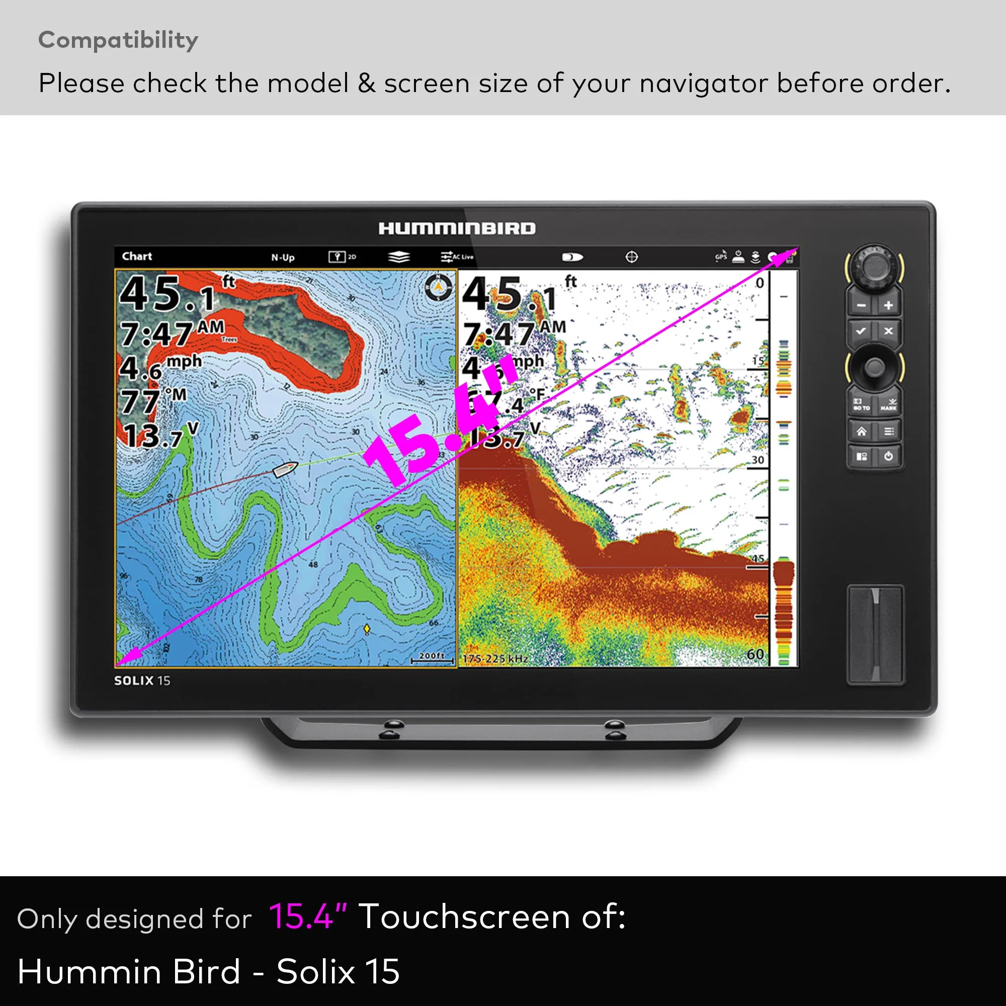 Premium Tempered Glass Screen Protector designed for Humminbird Solix 15 Finshfinder G1/G2/G3/G4 15.4 Inch Touchscreen