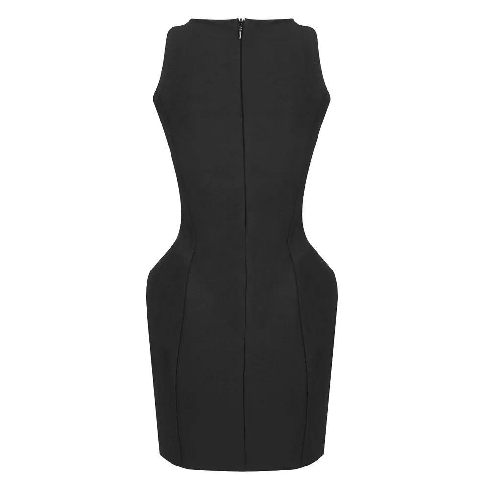 Le più nuove donne Sexy Tank Flower Button Black Mini Bodycon Bandage Dress 2024 Celebrity Elegant Evening Party Club Prom Outfit