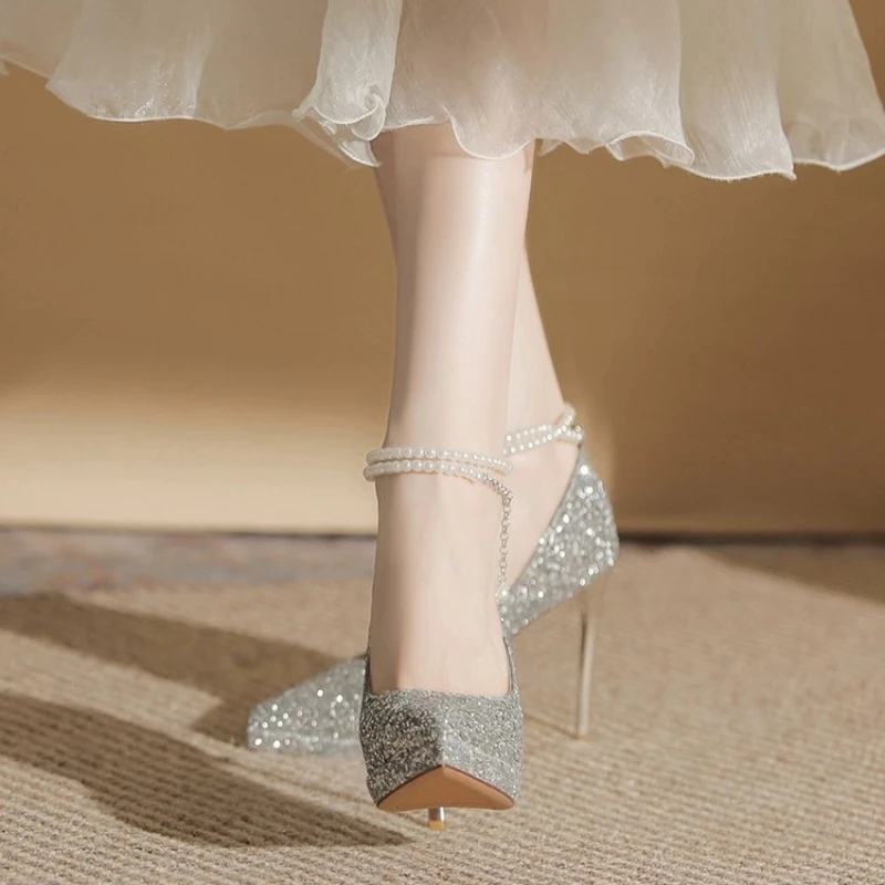 Scarpe da donna nuove da sposa con paillettes in cristallo Décolleté da donna per feste da sposa con glitter scintillanti Scarpe con tacchi alti da