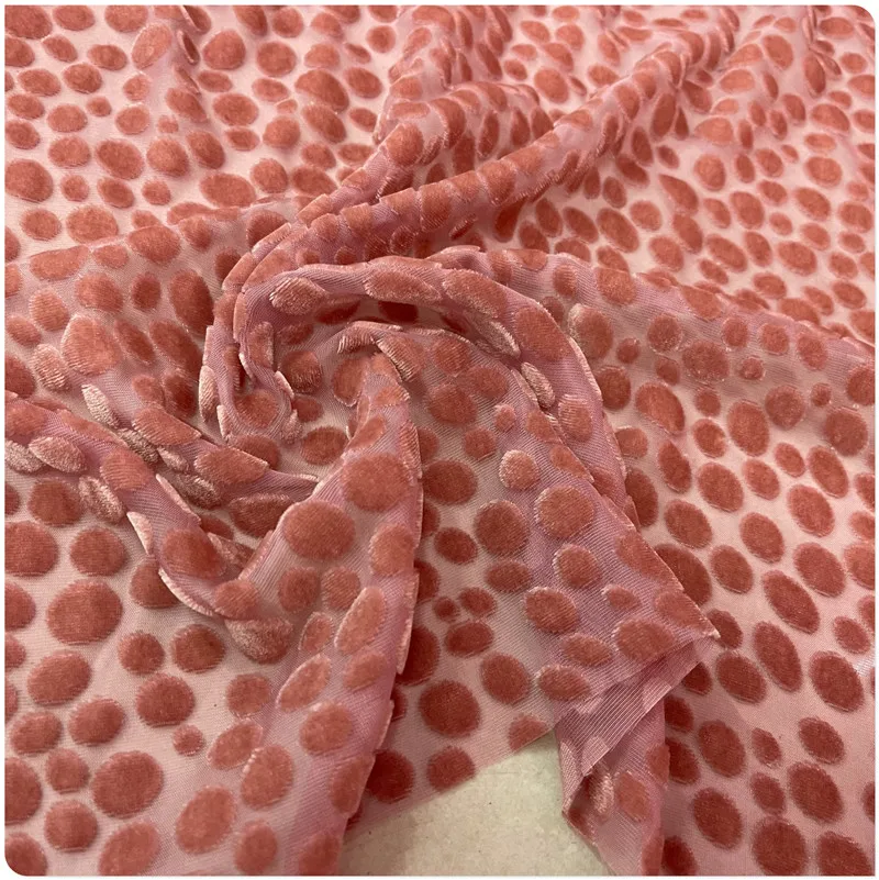 Hollow Pink Dots Real Velvet Mulberry Silk Bottom Cotton Velvet Fabric Dress Cheongsam Shirt Short Sleeve Shawl Clothing Fabric