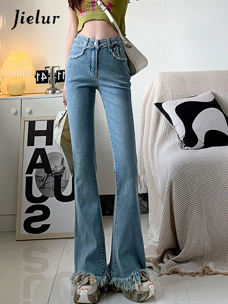 

Jielur Spring Flare Jeans Women Fashion Slim High-waist Denim Pants Y2k Korean Style Vintage Jeans Female Casual Denim Trousers