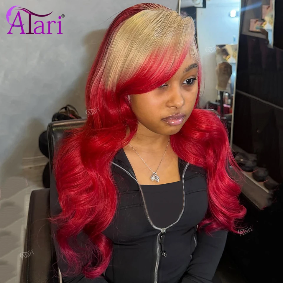 

Ombre Hot Red 613 Colored Body Wave Human Hair Wigs 13x4 13x6 Transparent Lace Frontal Brazilian Wig 180 Density Pre Plucked