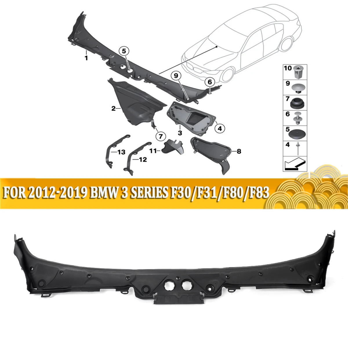 

Replace for 51717258177 Windshield Wiper Cowl Cover for BMW Series F30 F31 F80 2012-2019 330i 340i 335i M3 Windscreen Water Flow