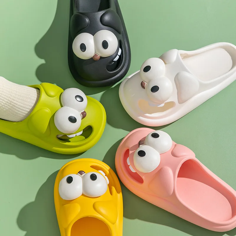 Open Toe Slippers Big Eye Dog Slippers 3D Funny Cartoon Non-slip Thick Sole Indoor Outdoor Slides Soft Cute House Sandals Slides