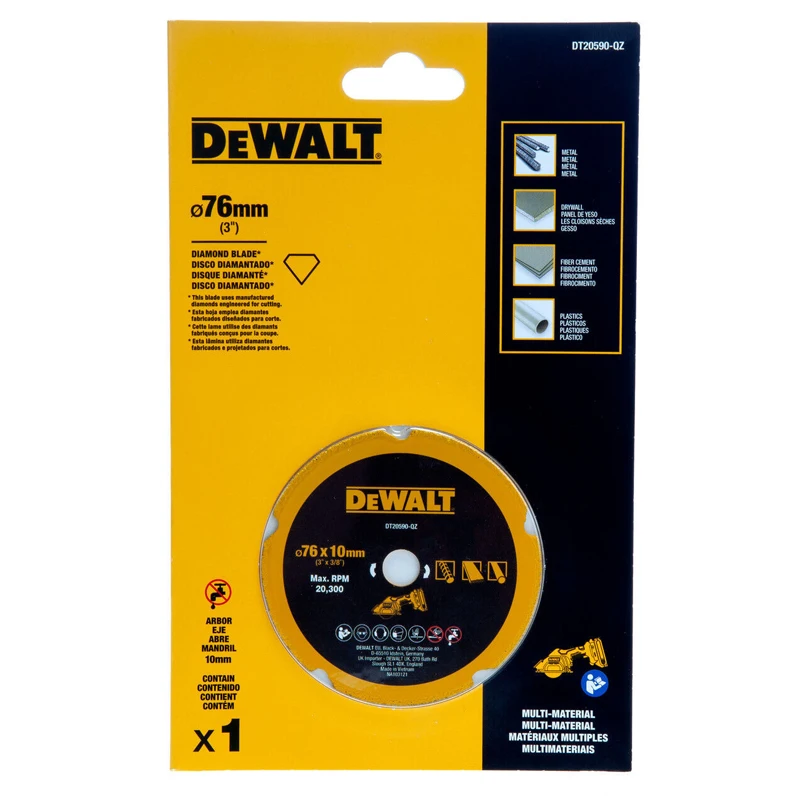 DEWALT DT20590-QZ  DIAMOND BLADE MULTI MATERIAL 76X10MM High Hardness Wear Resistant Electric Drive Cutting Saw Blade