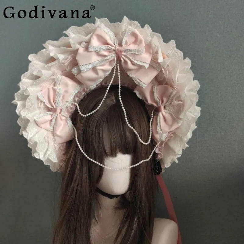

Lolita Headwear Handmade BNT Sun Hat Women's Lolita Sweet Princess Style Cute Hats Female Japanese Style Party Hair Hat