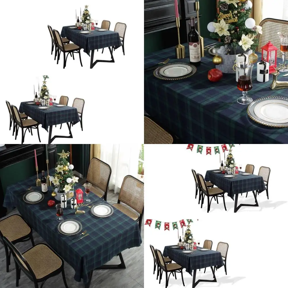 

Набор из 2 прямоугольных скатерть в британскую клетку, синий и зеленый, 55x102 для рождественской и праздничной столовой