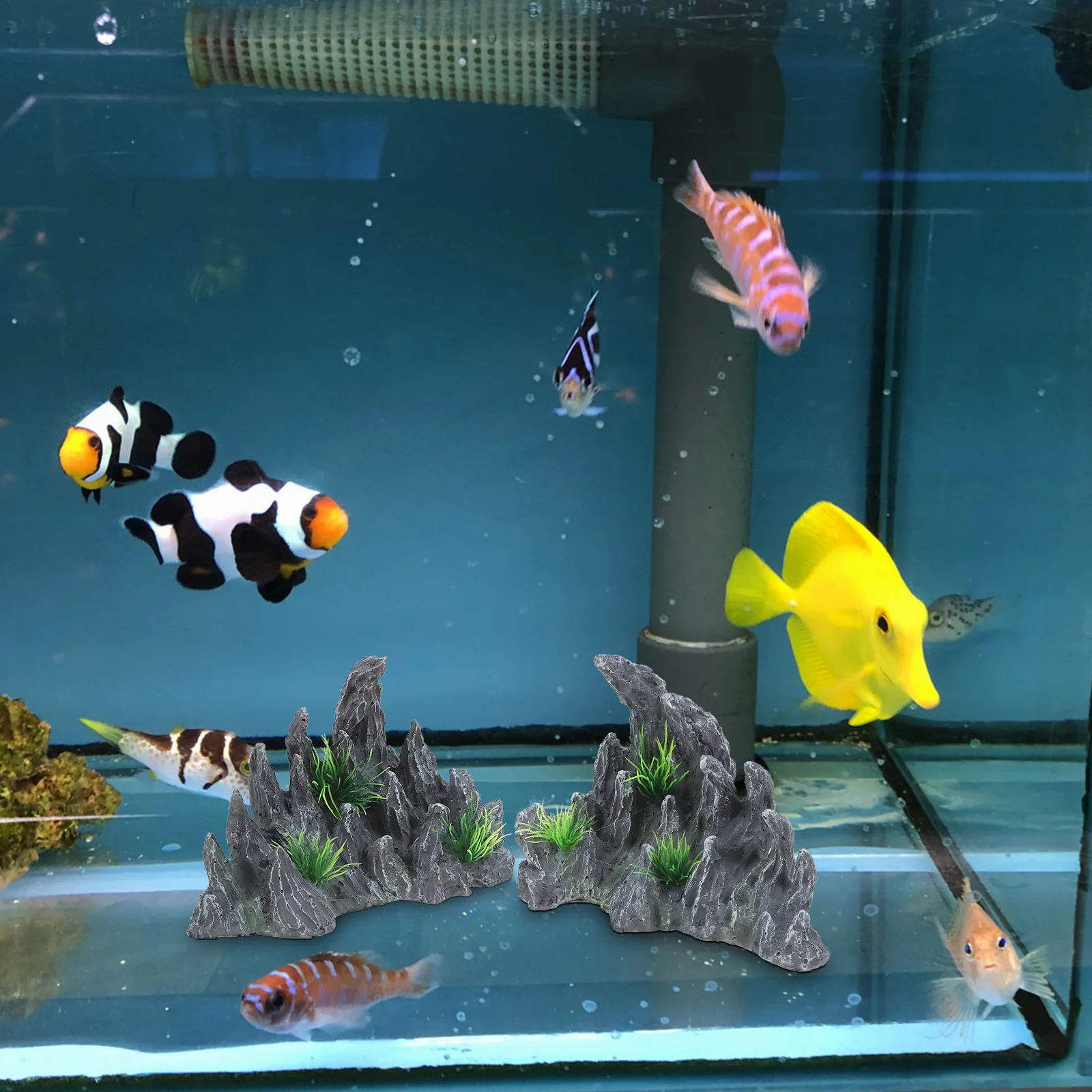 

2Pcs Aquarium Resin Stone Micro Landscape Decor Fish Tank Bonsai Ornament Water Absorbent