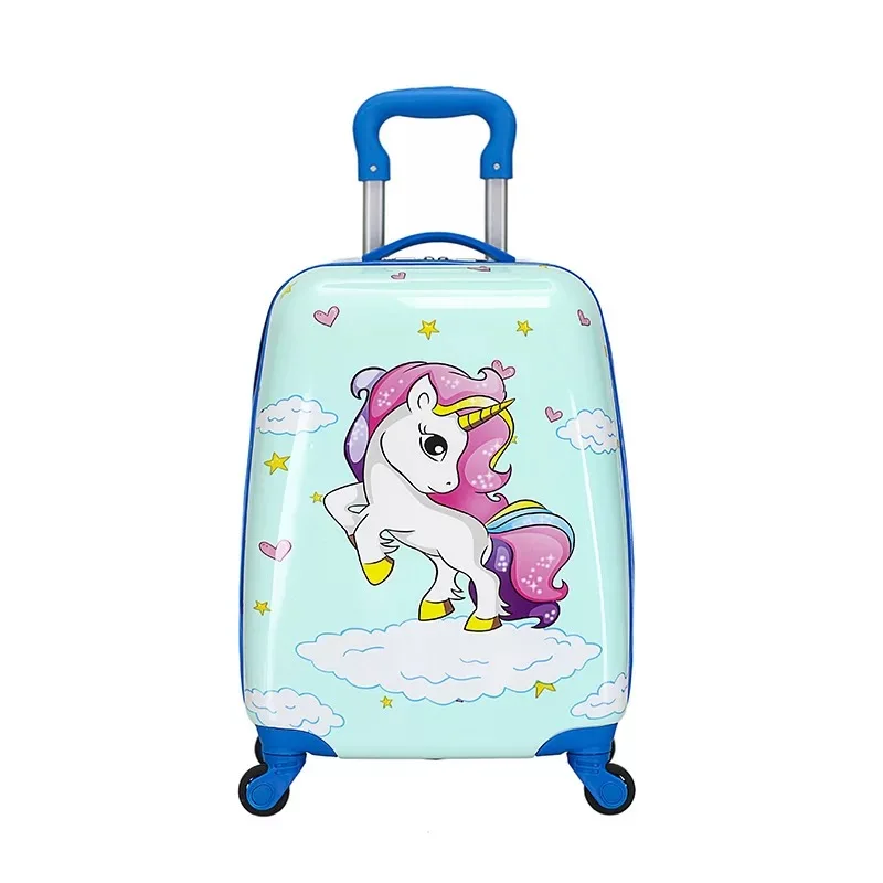 Maleta con ruedas de dibujos animados para niños, bolsa de equipaje con ruedas, carrito de viaje, regalo para niñas y niños, equipaje rodante, 16 \