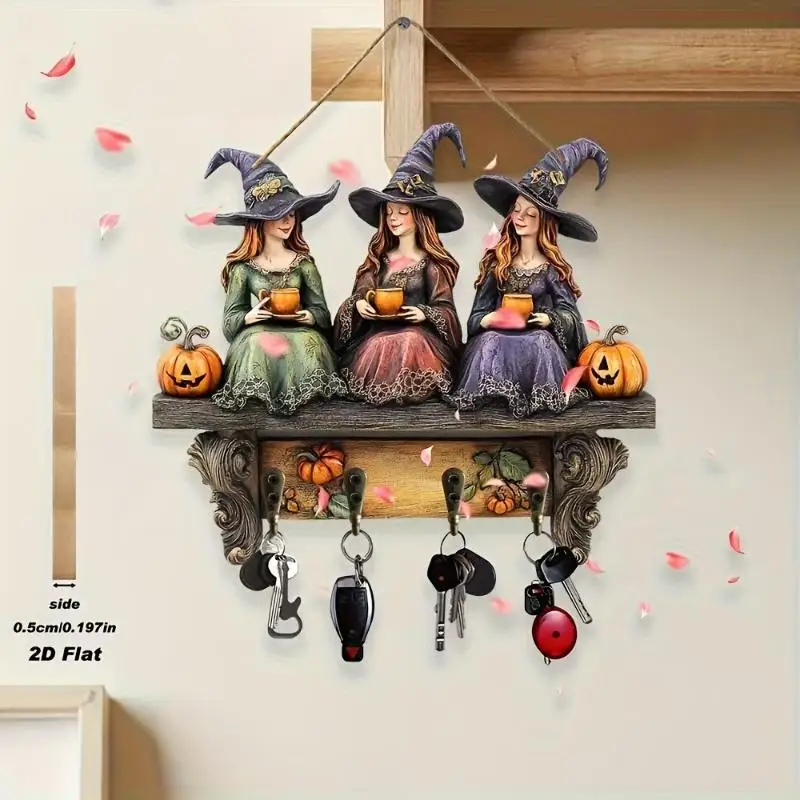 Neuer Halloween-Anhänger, flache dekorative Holzornamente, Schlüsselhalter, dekorativer Holzanhänger – Detail 1