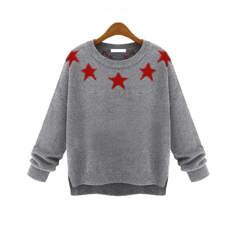 Spring women's blouse color contrast stars round neck pullover loose long-sleeved sweater