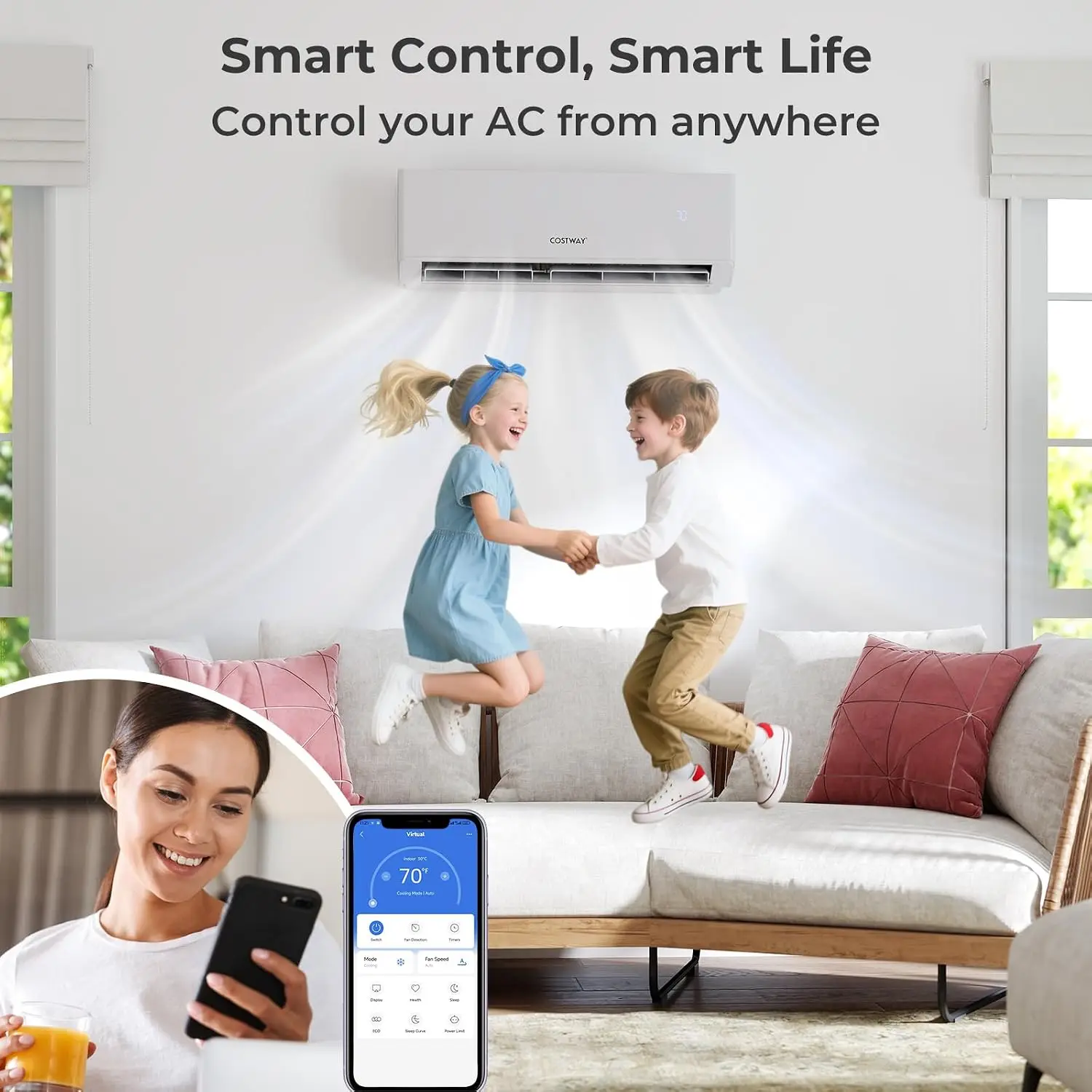 24k Dual 2 Zone Mini Split Air Conditioner, 23 SEER2 12000 BTU+ 18000 BTU, 208-230V, Wifi Enabled Multi Zones Mini, Custom
