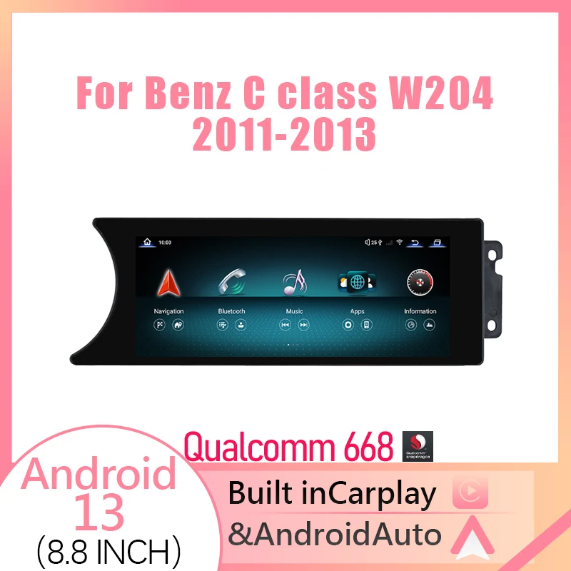 OEM 8.8 inch Android 13 For Mercedes W204 W205 2011-2013 Qualcomm Carplay Auto Car Video Player Navigation Multimedia Screen