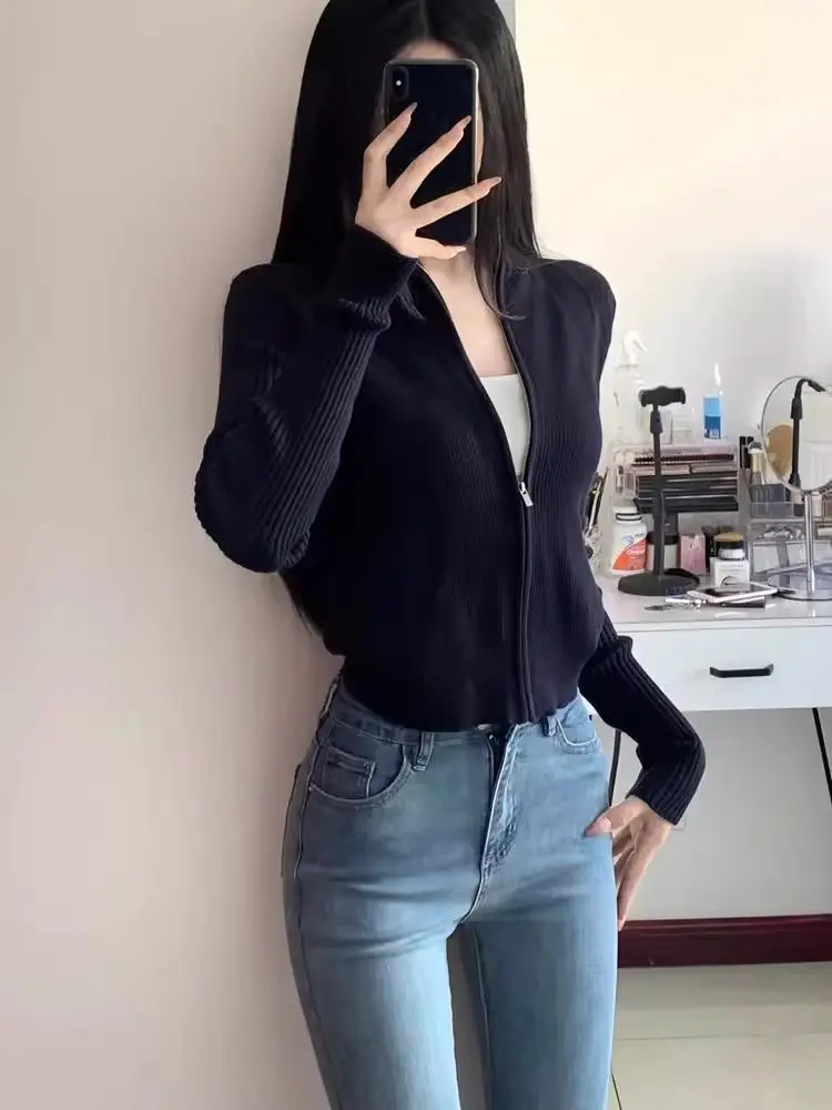 

Свитера Джемперы Кардиганы Женский кардиган Old Money Лиоцел Смешанные ребристые детали Slim Fit Work BF Y2K Минималистичный Простой Базовый