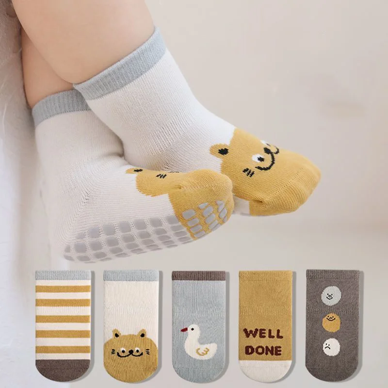Anti-Slip Baby Floor Socks Cute Cartoon Kids First Walkers Spring Autumn Middle Tube Socks Children Cotton Sock Toddler Footwear