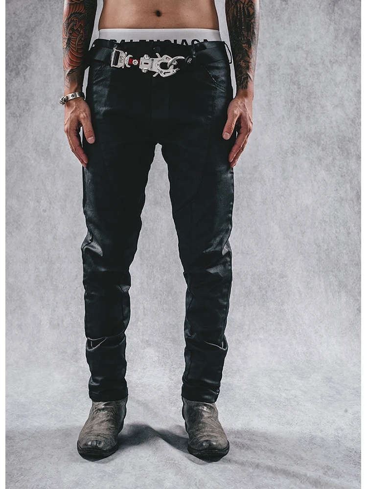 Coated Denim Urban Black Trousers Coated Casual Denim Fashion Three-Dimensional Cut Jeans Casual Pants GL Skinny Jeans Men