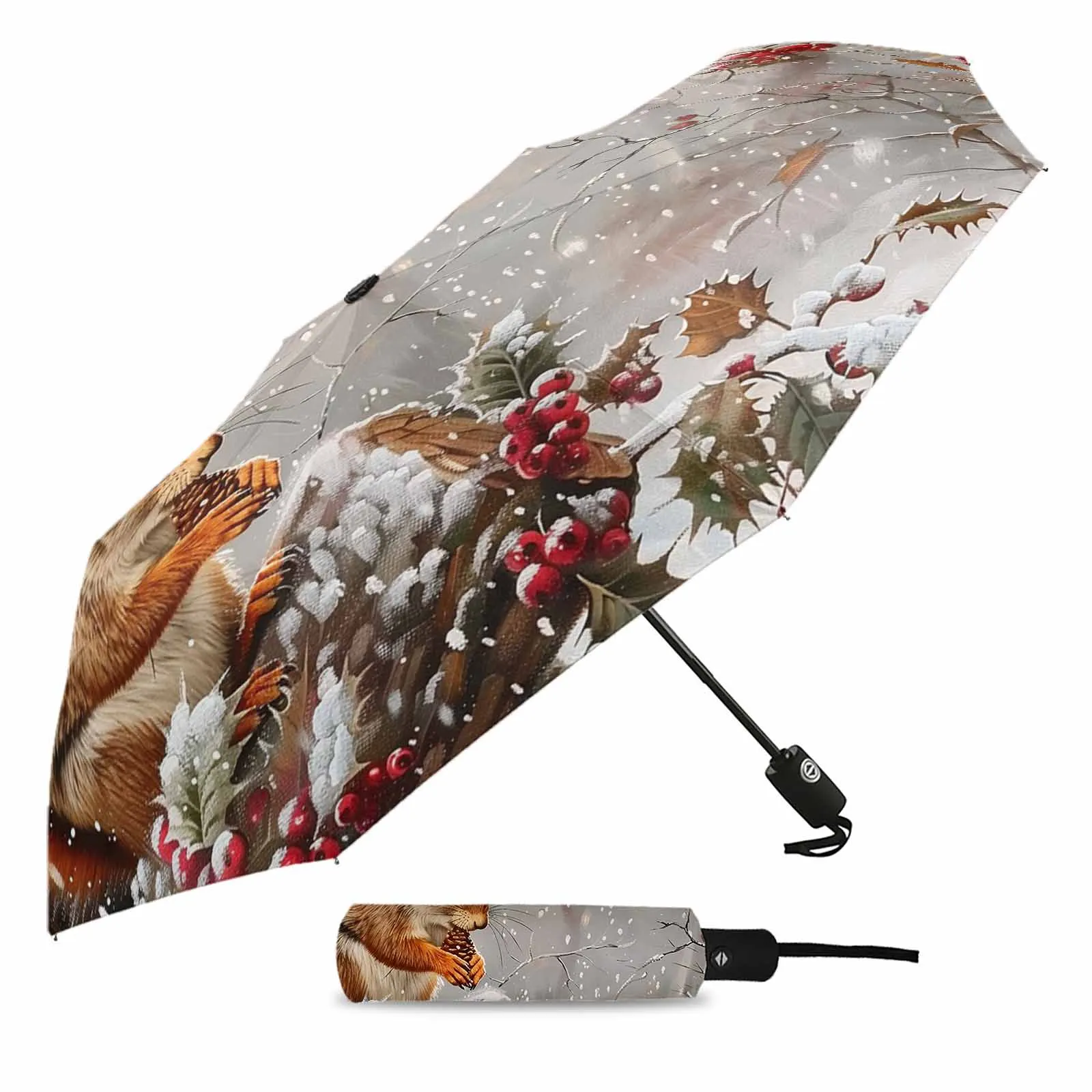 Christmas Squirrel Snowflake Pine Tree Fully-automatic Umbrella for Outdoor Kids Adults Umbrella Foldable Eight Strand Umbrella