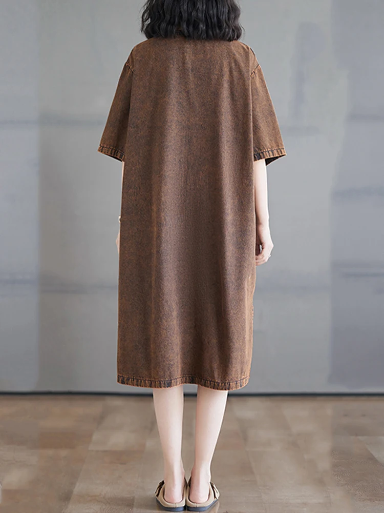Amax luluE Chinese Spring Womens Vintage Denim Oversized Dresses Loose Casual Luxury O Neck Vestidos Ladies Classic Long Clothes