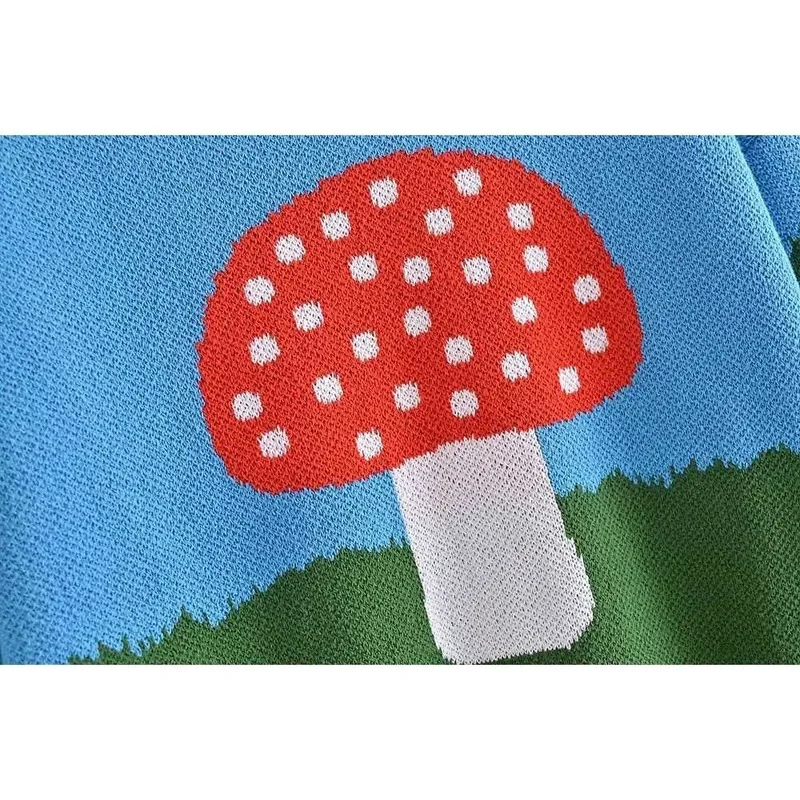 Cartoon Mushroom Knitted Sweater 2021 New Fashion Women Preppy Style O-Neck Long Sleeve Pullovers Spring Autumn Casual Jumpers