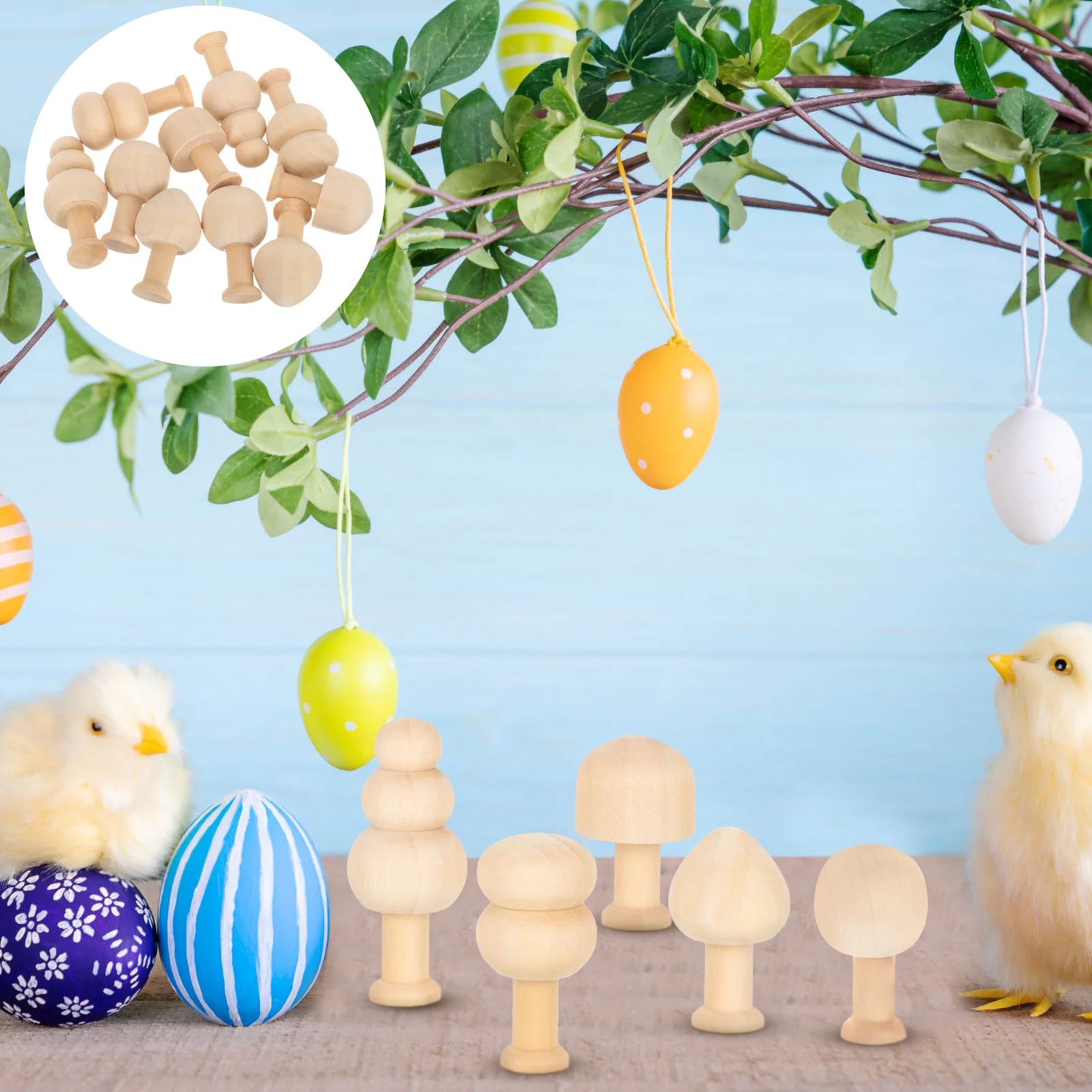 

10Pcs Wooden Mushrooms Unpainted DIY Craft Supplies Home Party Decor Smooth Texture Durable Kids Painting Wooden Mushrooms