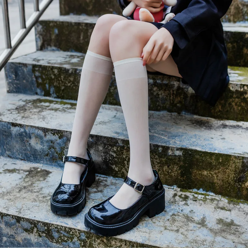 Spring and Summer Women's Black and White Thin JK Uniform over Knee Socks Japanese Cute Ins Style Trendy Mid-Calf Length Socks