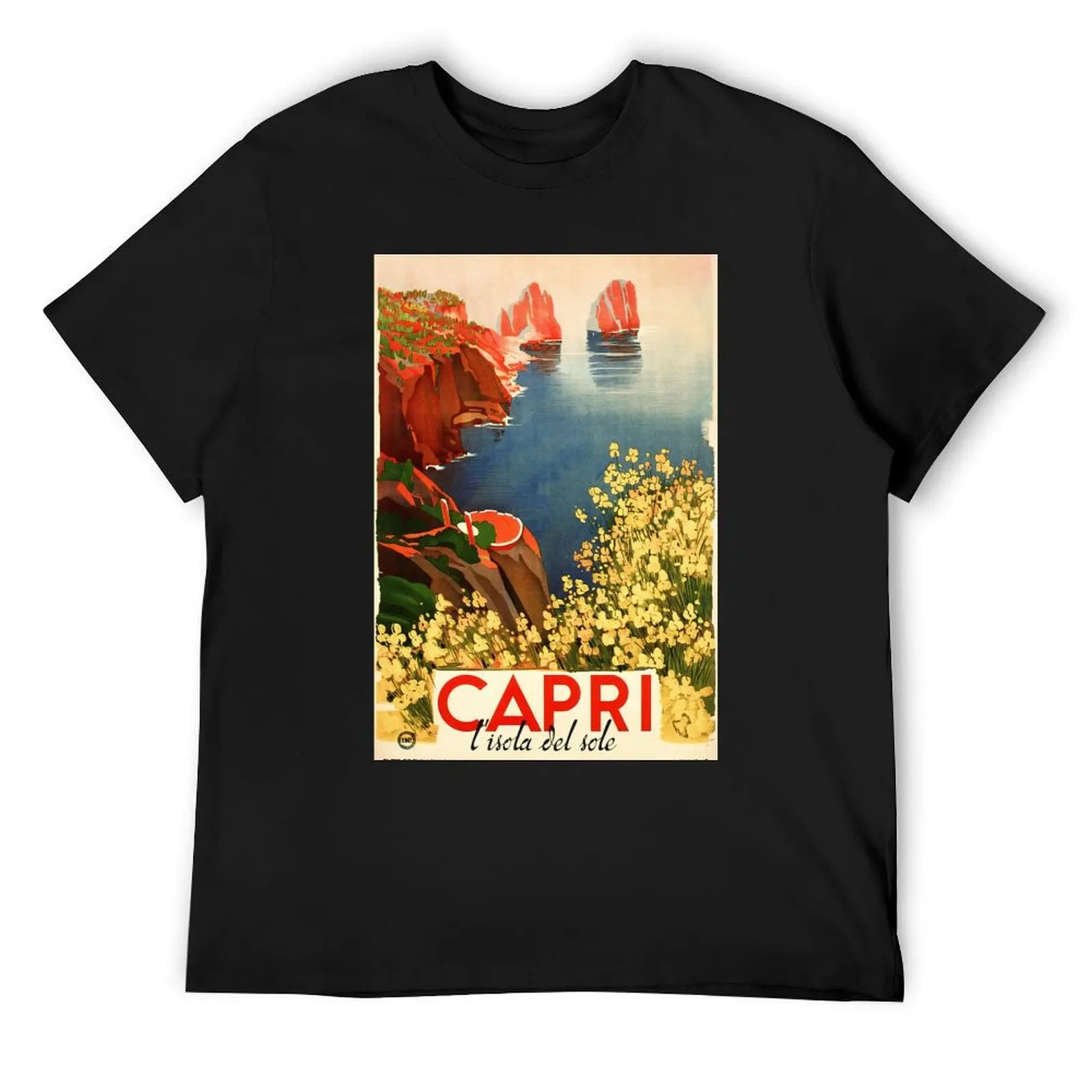 

CAPRI ITALY Island Of The Sun Vintage Art Deco Travel T-Shirt oversized graphic tee designer shirts Men's cotton t-shirt