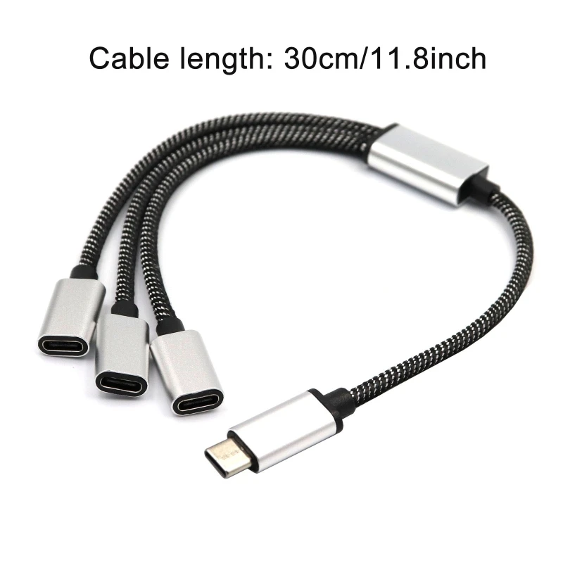 Compact USB C Male to 3 USB C Female Splitter Cable 480Mbps Data Speed Charging Cable for Type C Tablets,Laptops QXNF