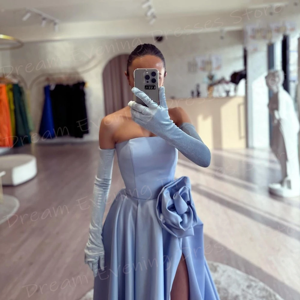 Faszinierende neue blau eine Linie Frauen Abendkleider einfache träger lose ärmellose Ballkleider beliebte Seite Split Vestido de Noche