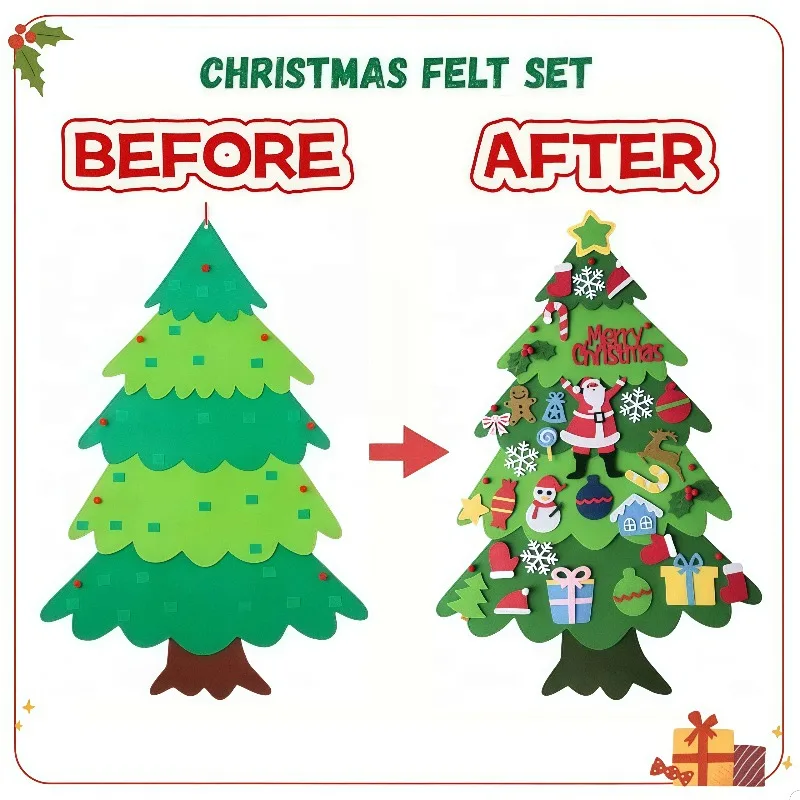 26/32PCS Christmas DIY Felt Christmas Tree Navidad  New Year Christmas Ornament Santa Claus Parent Child Xmas Interactive Gift