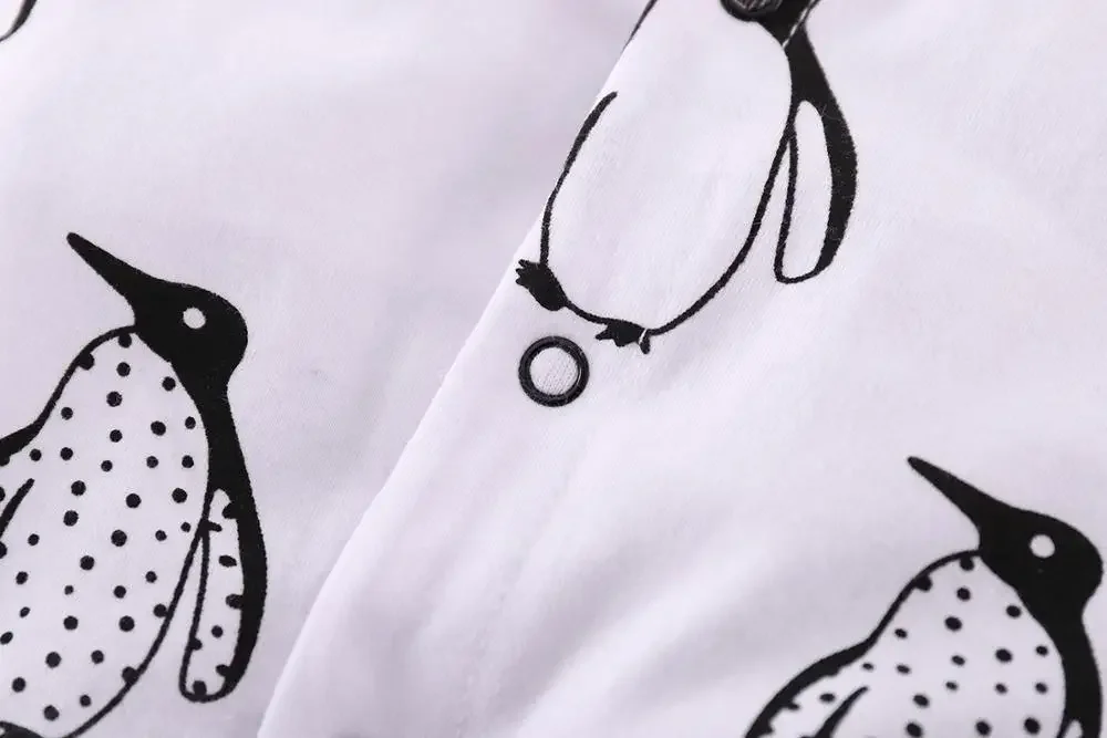 Newborn Baby Boy Rompers Long Sleeve Penguin Print Cute Baby Boy Girl Clothes Foot Jumpsuit Infant Clothing Set
