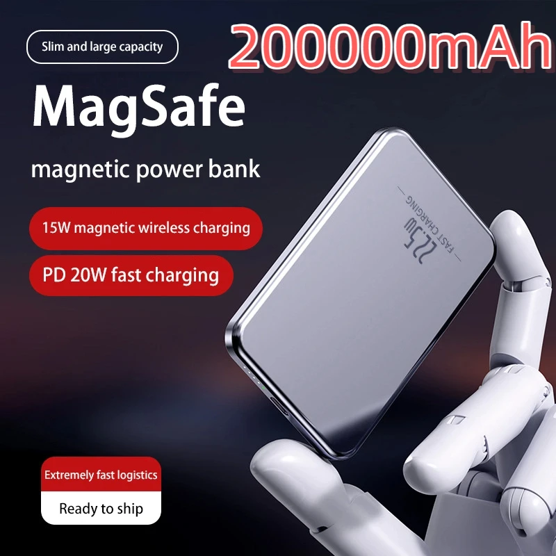 New Ultra Slim Wireless Power Bank 200000mAh Mac Safe Fast Charge Magnet Auxiliary Battery Magnetic For IPhone Samsung New
