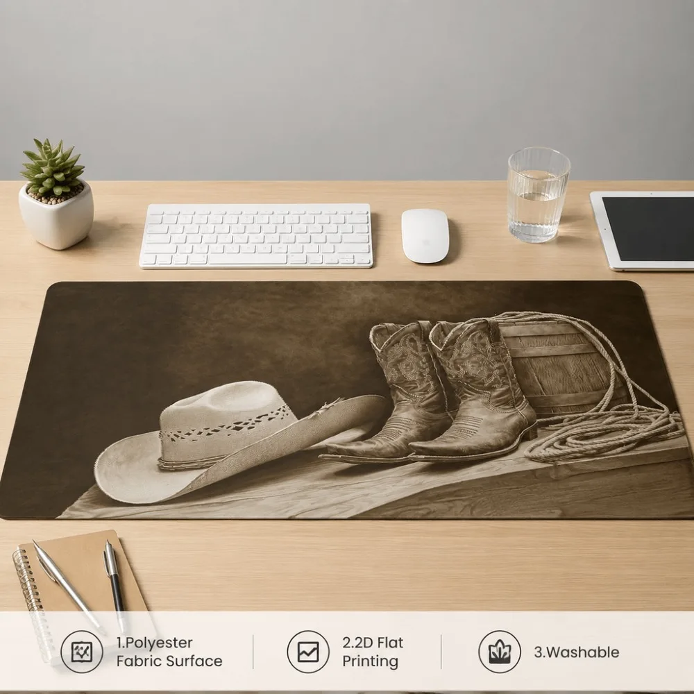 Original western cowboy hat boot print design, a simple desk mat suitable for office and home users of laptop computers