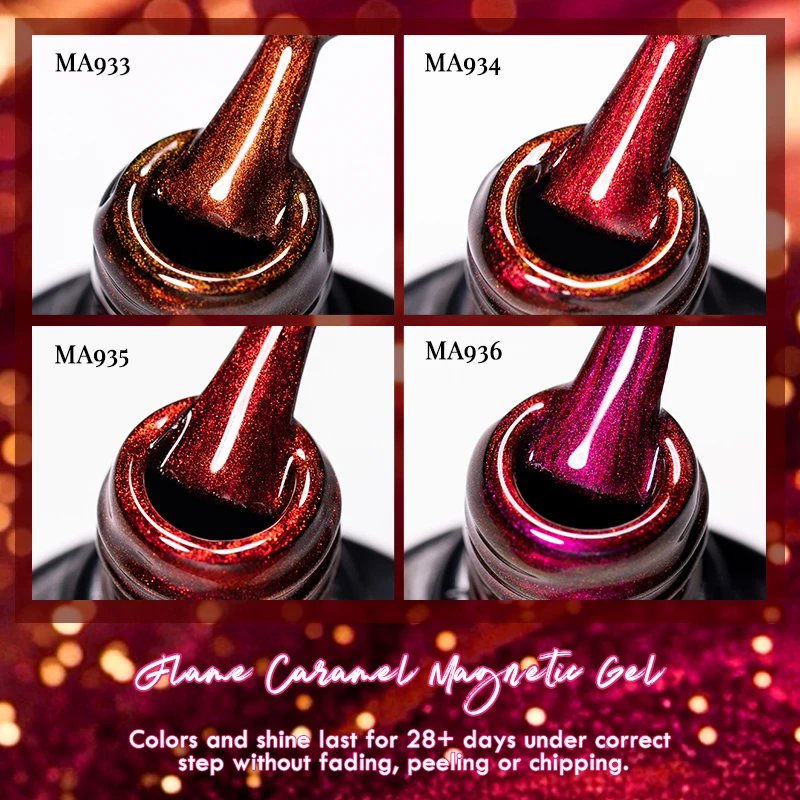7ml MEET ACROSS Classic Red Cat Eye Gel Nail Polish 2025 Top Selling Red Color Flash Glass Beads Cat Magnetic Gel Red Nails
