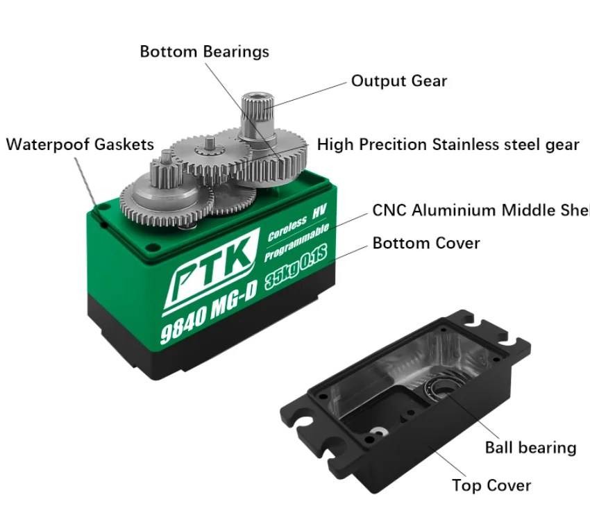 PTK 9840 HV Pressure Metal digital waterproof servo Metal gear 35kg rc Car model Ship model rc aircraft model