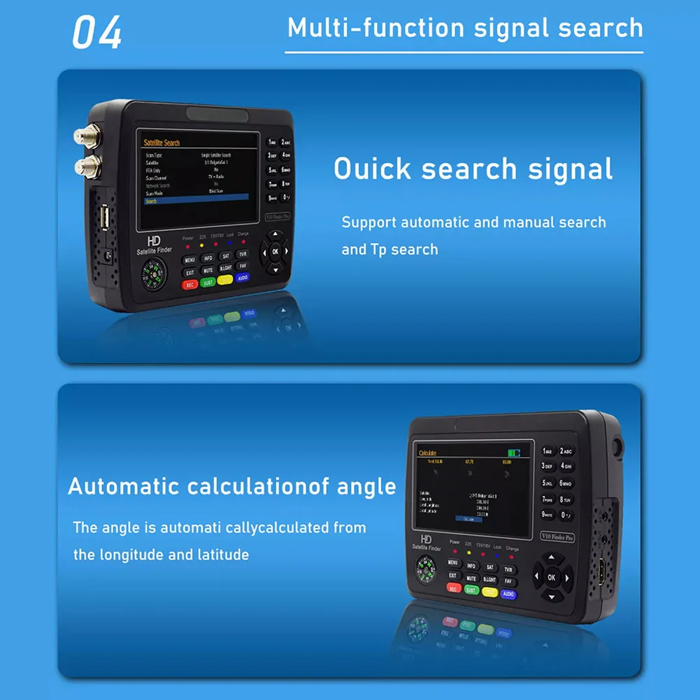 Digital for v10 Meter for Satellite Installation DVB-S2X/T/T2/C 4.3 inch Color Screen Real Time FTA Image and Sound Output