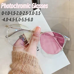 Lunettes de myopie photochromiques pour femmes, anti-lumière bleue, lunettes de soleil d'extérieur UV400, lunettes moins dioptriques, marque de luxe, 0 à-6.0