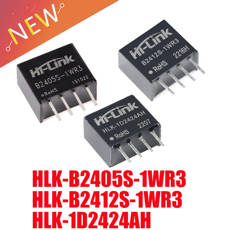 2pcs DC-DC Isolated Power Module HLK-B2405S-1WR3 HLK-B2412S-1WR3 HLK-1D2424AH 1W 24V to 5V 12V 24V Converter Voltage Transformer