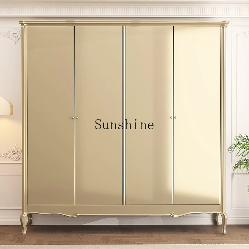 

American light luxury solid wood wardrobe modern simplicity, champagne gold, bedroom furniture