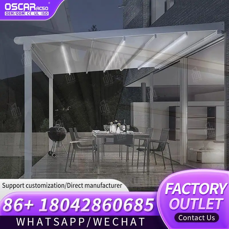 

Customized Size Awning Shade System with LED Lights Adjustable Size Outdoor Shading Decorative Shade Patio Garden Balcony Retrac