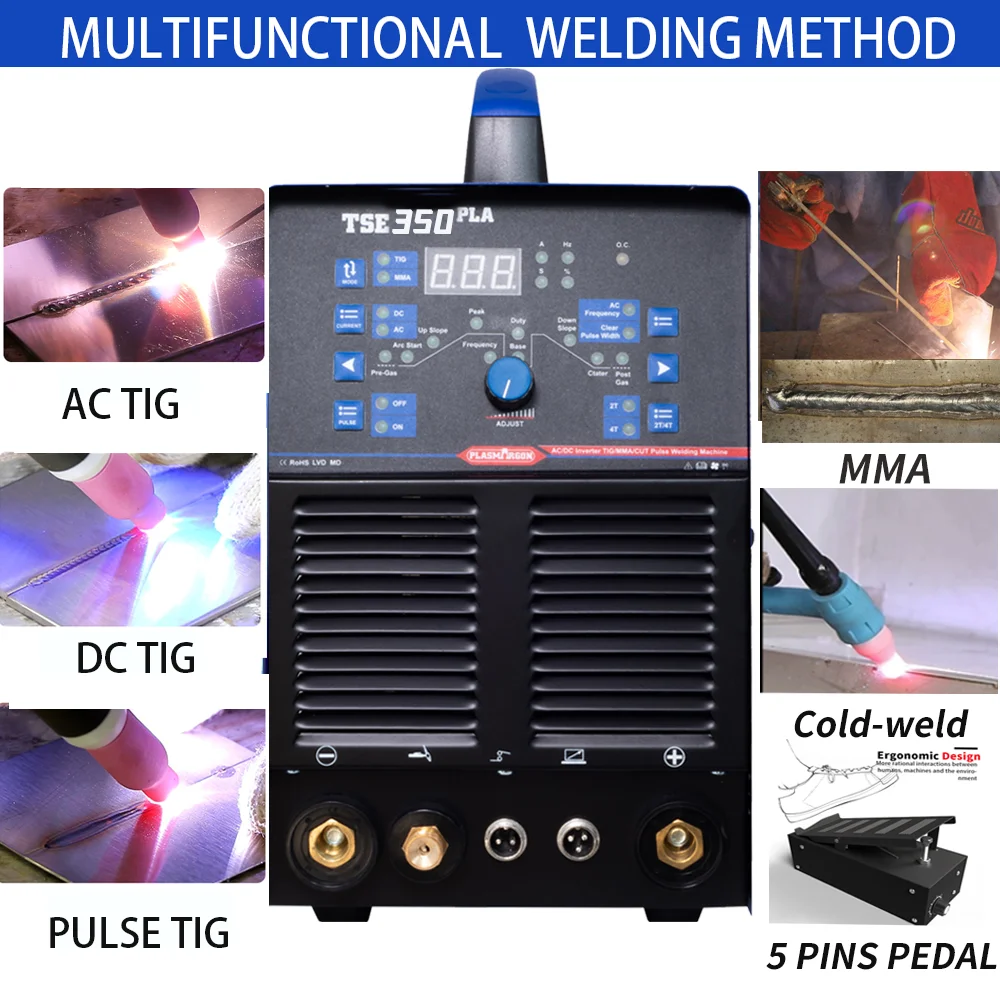 Plasmargon TSE350PLA Aluminum TIG Welding Machine AC/DC Pulse 7 in 1 inverter Welding Machine Semi-automatic Welder without Gas