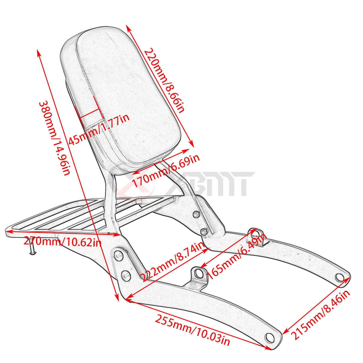 Motorcycle Detachable Rear Passenger Sissy Bar Backrest Cushion Pad Luggage Rack For Yamaha Virago 400 535 XV400 XV535 All Year