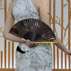 Lightweight Bamboo Fan Portable Bamboo Folding Fan with Tassels Stylish Handheld Accessory for Summer Dance Performances Party